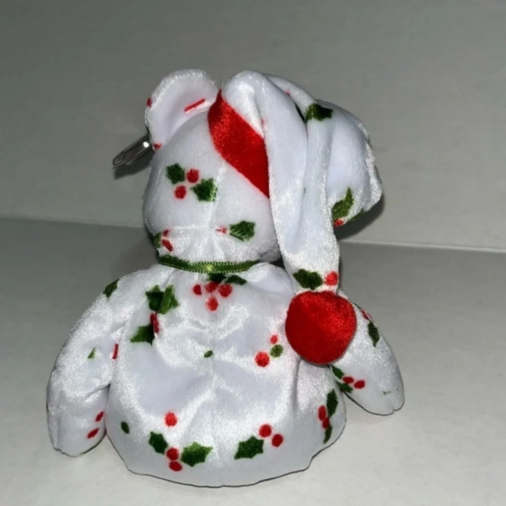 Ty 1998 Holiday Teddy‎ Bear Beanie Baby Santa Hat, Decorated with Holly